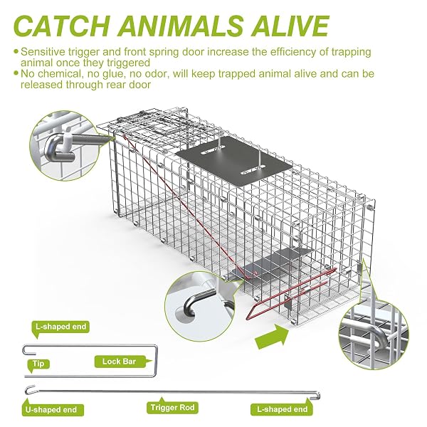 LIVE ANIMAL TRAP CAGE, 23.3″ HUMANE CAT TRAP FOR STRAY CATS, CAGE CATCH AND RELEASE FOR RABBIT, SQUIRREL, BEAVERS, GROUNDHOGS, KITTEN, ARMADILLOS, COLLAPSIBLE GALVANIZED WIRE WITH PEDAL TRIGGERS