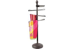 O2COOL Pool & Spa Valet, Adjustable Pool & Patio Towel Holder with Weighted Base, Outdoor Towel Bar, Poolside Table, Bronze