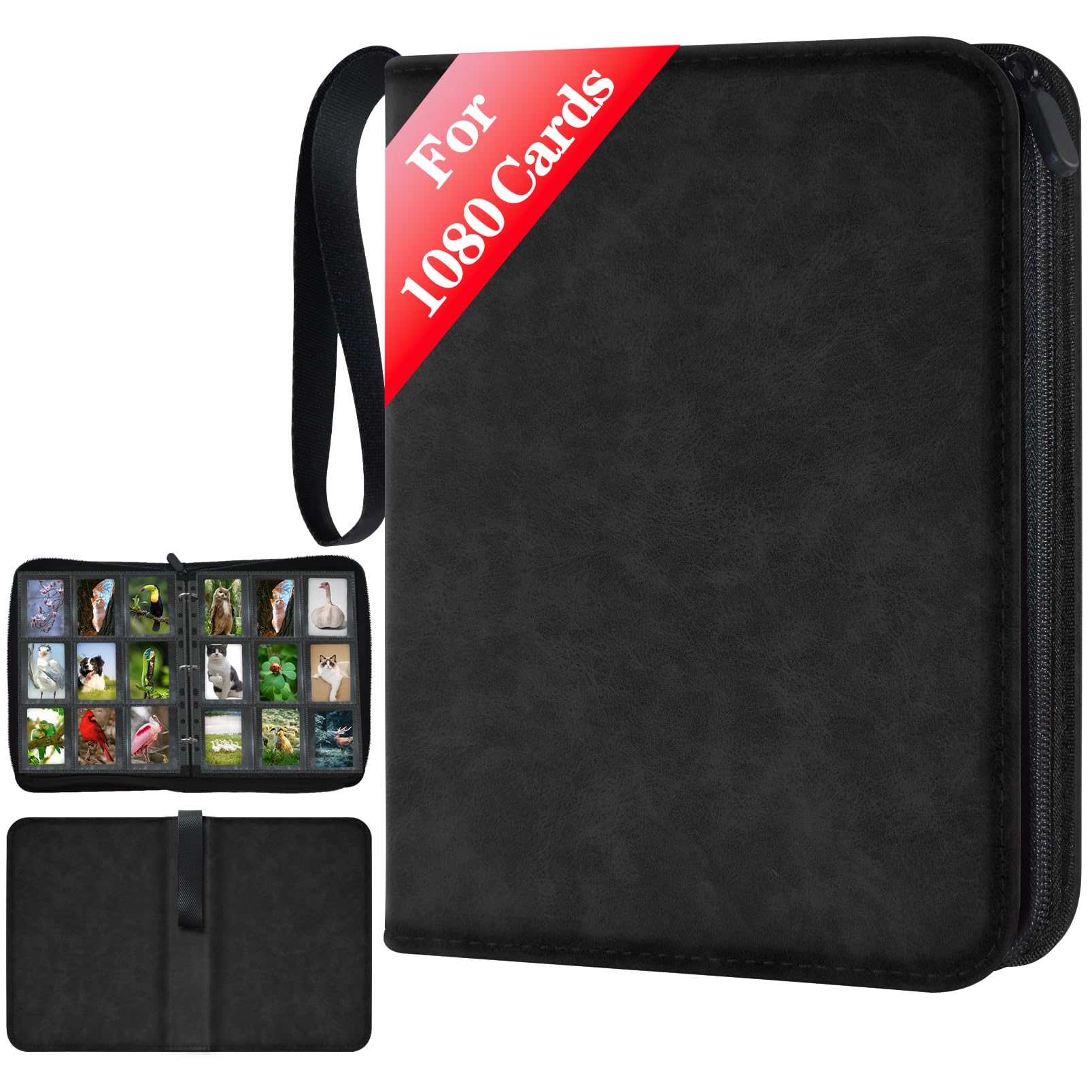 JUSONEY Trading Card Binder, 9-Sided Card Holder For 1080 Cards, Black