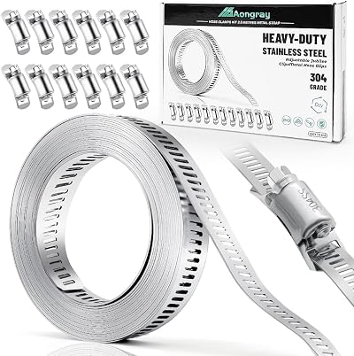 Aongray Hose Clamp 3.5m Adjustable Jubilee Clips 304 Stainless Steel 12