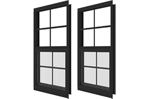 ASSTINOUS 2 Pack Shed Windows 24" x 36" Flush Mount Window with Tempered Glass,House Small Windows,Household Sliding Windows for Chicken Coop, Playhouse, Household, Garage-Black