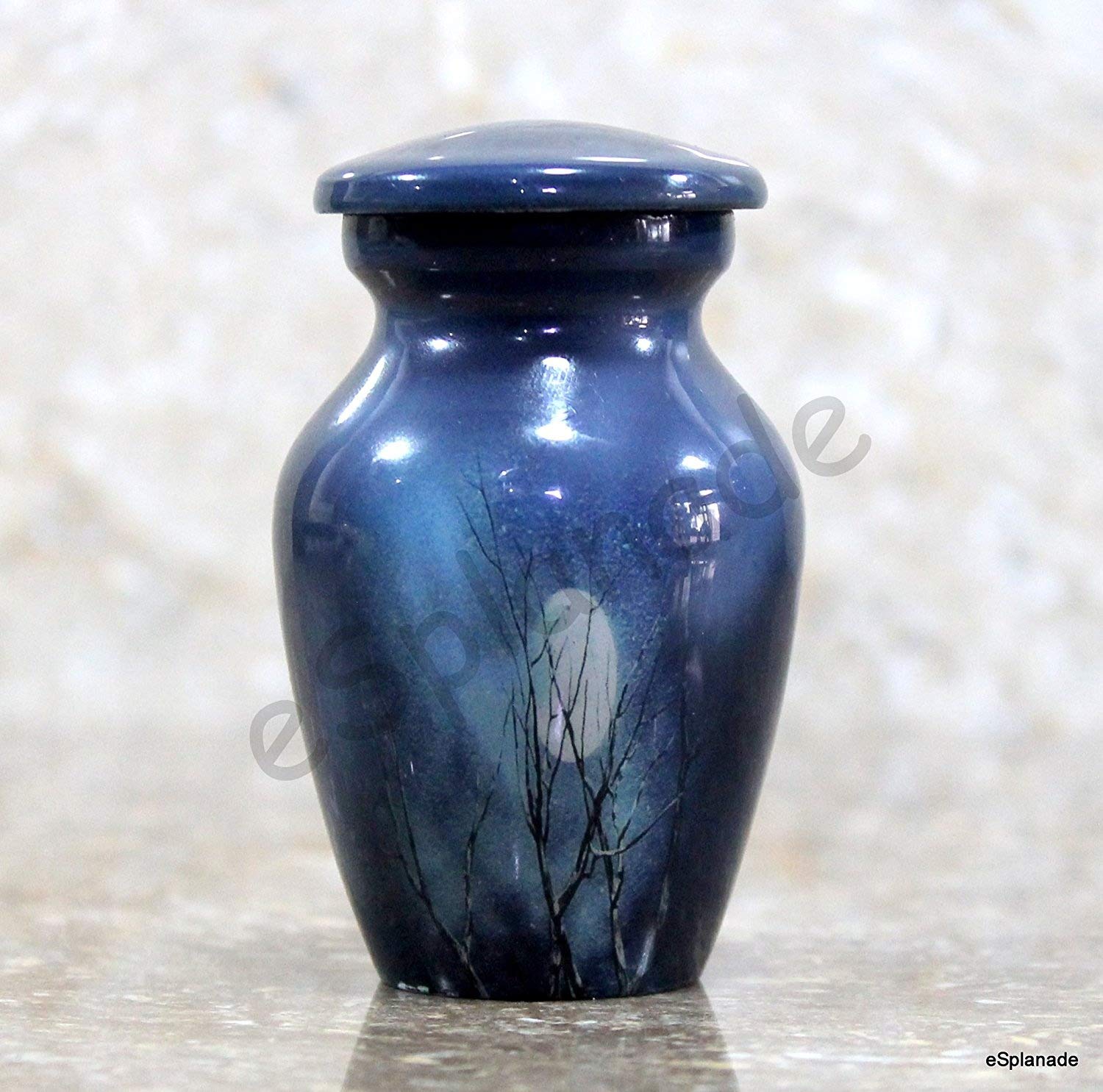 ESPLLANADE Cremation Memorial Container Jar Pot | Metal Burial Keepsake Urn (Blue Moon)
