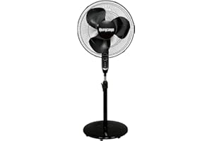 Hurricane Supreme Oscillating Pedestal Stand Fan with 3 Quiet Speeds, Black, 16" - Corded Electric Air Cooling Unit with Remote Control & Adjustable Height for Home, Apartment, Workshop or Office