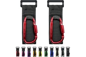 DEIHAALEN Baby Stroller Hook, Carry 30 lbs per Stroller Carabiner Clip, Adjustable Baby Stroller & Car Seat Hook for Hanging Diaper Bag, Wheelchair,Golf cart, Shopping and Pet Cart(2 Pcs Red)