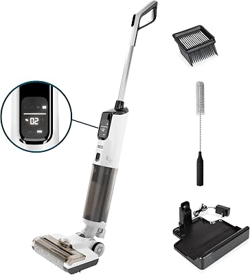 337010 AquaMotion Plus Lavapavimenti, 4 in 1 Aspira, Lava & Asciuga, Senza Fili, 50 Min Autonomia, Filtro HEPA, Autopulizia, 170W, 75dB, Display Intelligente, Base di Ricarica, Leggero