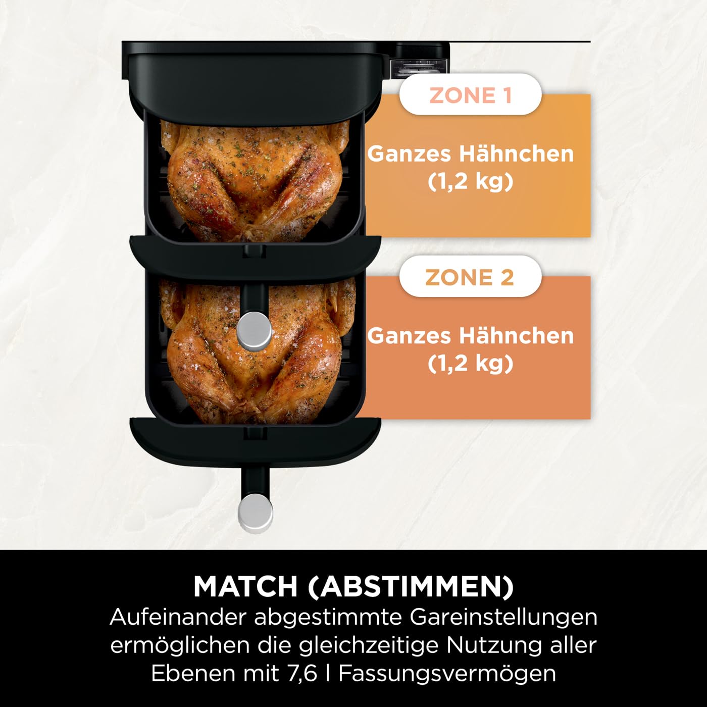 Ninja Double Stack Heißluftfritteuse, 7,6L Digitale Air fryer Doppelkorb mit 4 Kochstufen, 2 Schubladen, 2 Gestelle, platzsparendes Design, 6 Kochfunktionen, 6 Portionen, Schwarz SL300EU 8