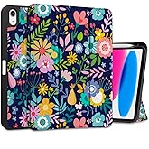 DONGKE Case for iPad 11th Generation 11 Inch 2025 (A16 Chip) & iPad 10th Generation 10.9 Inch 2022 with Pencil Holder-[Auto Wake/Sleep], Trifold Stand Soft TPU Protective Cover, Beautiful Flowers