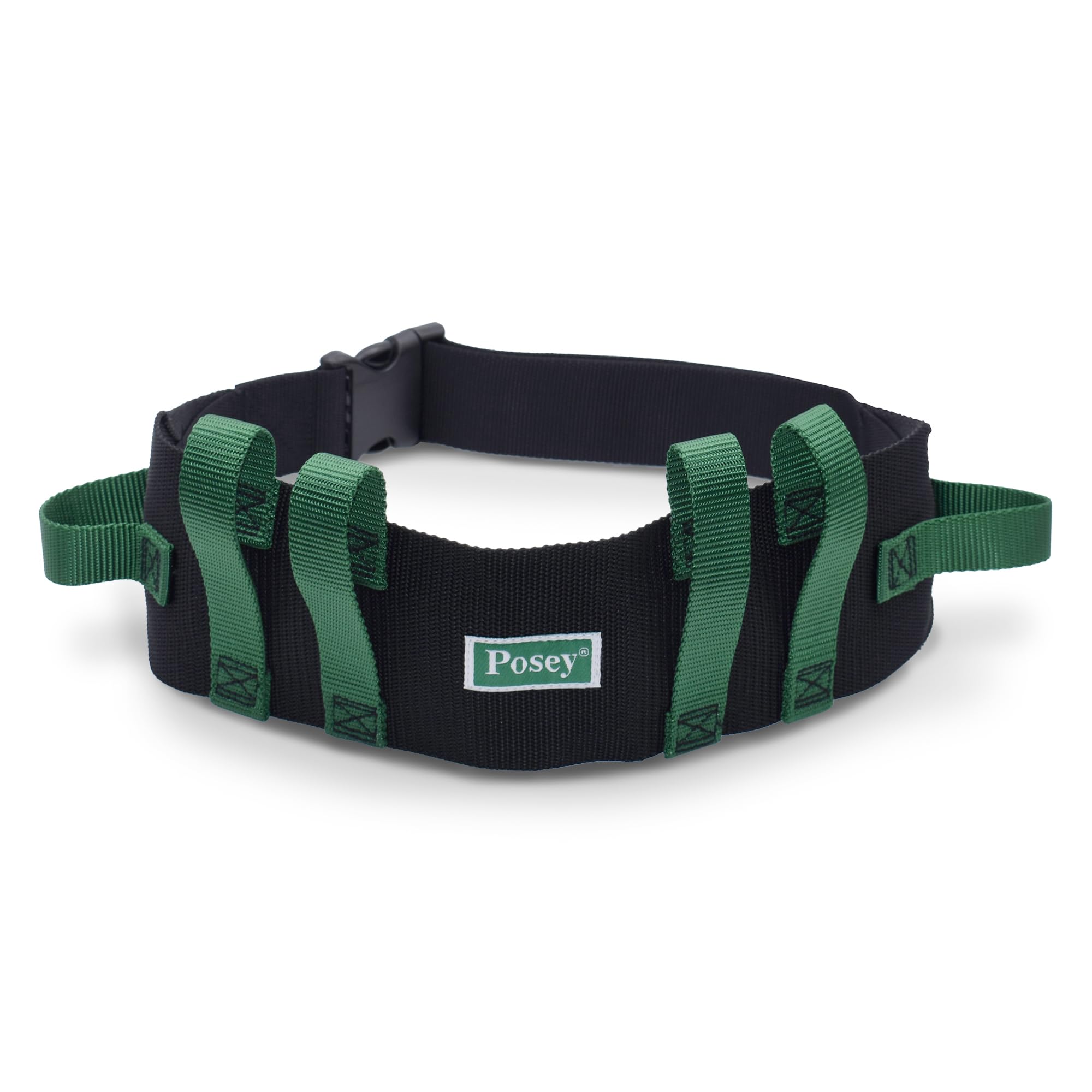 Posey 6537Q Transfer Belt, Black with Green Economy Model – Extra-Wide Soft Nylon – Washable Walking Belt & Gait Transfer Belt – Medical Supplies for Nurses, Therapists & Home Care Caregivers (6537Q)