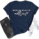 TUPOSU Womens Mental Health Matter Shirts Brain Illness T-Shirt Inspirational Therapist Tee Tops