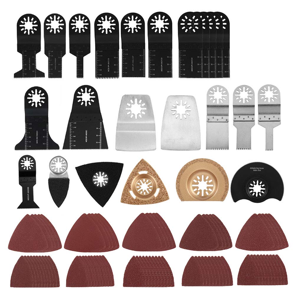100pcs Mix Oscillating Saw Blades Set Quick Release Wood Cutting Multi Tool Blade Kit Professional Wood Metal Plastic Multitool Universal Fit for Fein Multimaster Bosch Dremel Makita Dewalt Rockwel