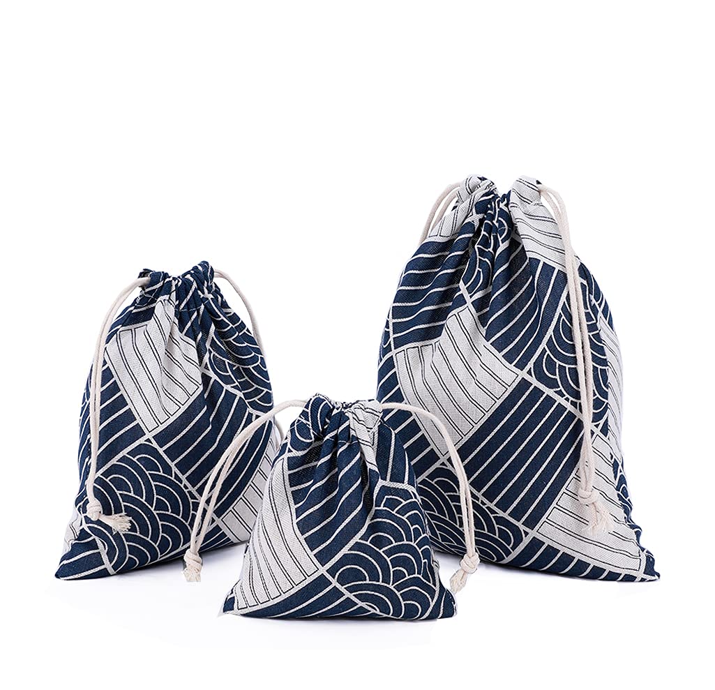 Amoyie Drawstring Organiser Bag Set 3 pcs, Canvas Fabric Pouch for Cosmetic Toy Kids Clothes — image 1