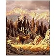 TISHIRON DIY Paint by Number for Adult, Elk Bull Paint by Numbers, Nature Landscape Adult Paint by Numbers Kits on Canvas, 16X20 Inch Mountain Paint by Numbers for Adults Beginner Kids