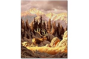 TISHIRON DIY Paint by Number for Adult, Elk Bull Paint by Numbers, Nature Landscape Adult Paint by Numbers Kits on Canvas, 16X20 Inch Mountain Paint by Numbers for Adults Beginner Kids