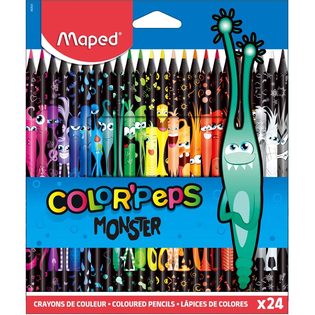 Maped Color'Peps Monster Theme Colouring Pencils - Pack of 24 Colours and Monster Designs — image 1