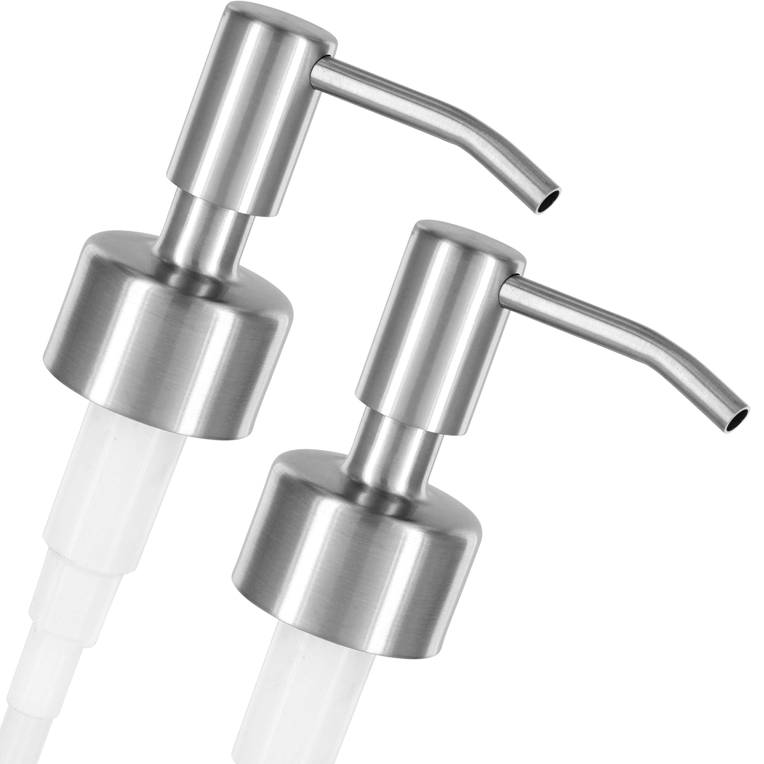 ALTGLAS 2 Pcs Soap Dispenser Pump Head 'Budapest' - Spare Replacement for Standard Neck Size - 26-28 mm Thread From Stainless Steel (Silver Brushed)