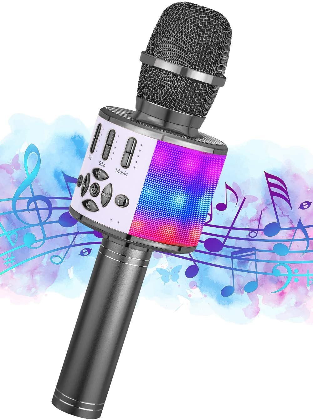 Ankuka Karaoke Mikrofon, Bluetooth Mikrofon Kinder, Tanzen LED Lichter Drahtlose Tragbares