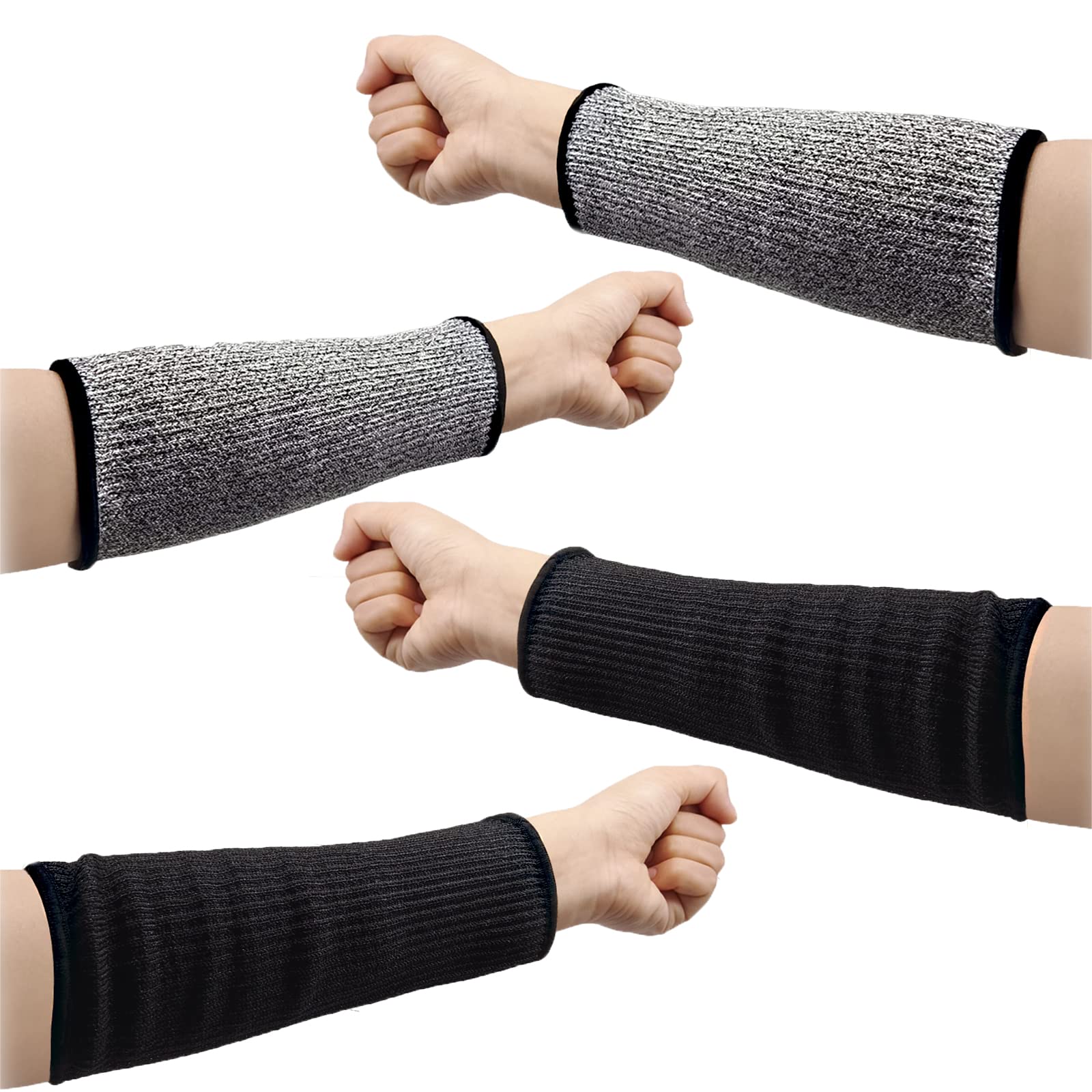 BLMHTWO 2 Pairs Cut Resistant Sleeves, Level 5 Arm Protection Sleeves Protective Arm Sleeves for Work Men Women Forearm Sleeve Gardening Sleeves Arm Protection for Garden Kitchen Cooking（Gray + Black）