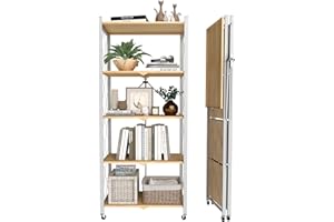 5-Tier Foldable Metal Storage Shelf with Wheels, 500 LBS Heavy Duty Rolling Shelving Unit, Collapsible Mobile Storage Rack fo