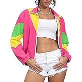 UOUA 80s Windbreaker Jacket for Women Retro Color Block Wind Breaker Long Sleeve Reversible Casual Coat