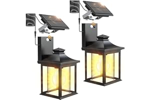 GKGG Solar Motion Sensor Light Outdoor, 3 Lighting Modes Dusk to Dawn Solar Porch Lights IP65 Waterproof, Solar Wall Lanterns Outdoor with Separate Panel and 16FT Cable for Front Yard Shed Barn（2 Bulb）