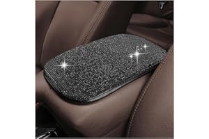 XINLIYA Bling Car Center Console Cover, Crystal Rhinestones Leather Vehicle Armrest Seat Box Cushion Pad for Woman Girl, Soft