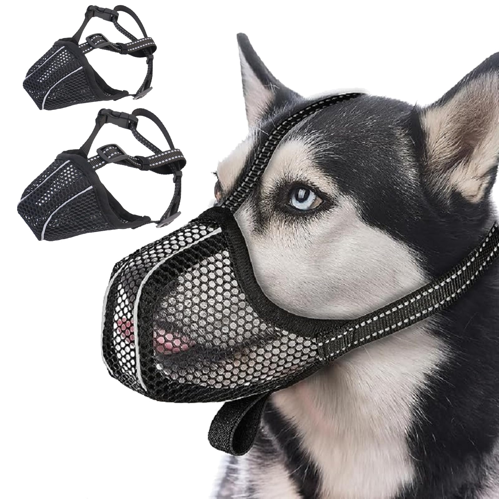 DKDDSSS 2 Pieces Dog Muzzle for Medium & Large Breed Dogs - Soft, Breathable, Anti Bark Design, Comfortable Fit, Black, Nylon, L, XL