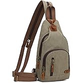 KL928 Canvas Sling Bag Crossbody Backpack Shoulder Casual Rucksack for Men Women,Olive Green