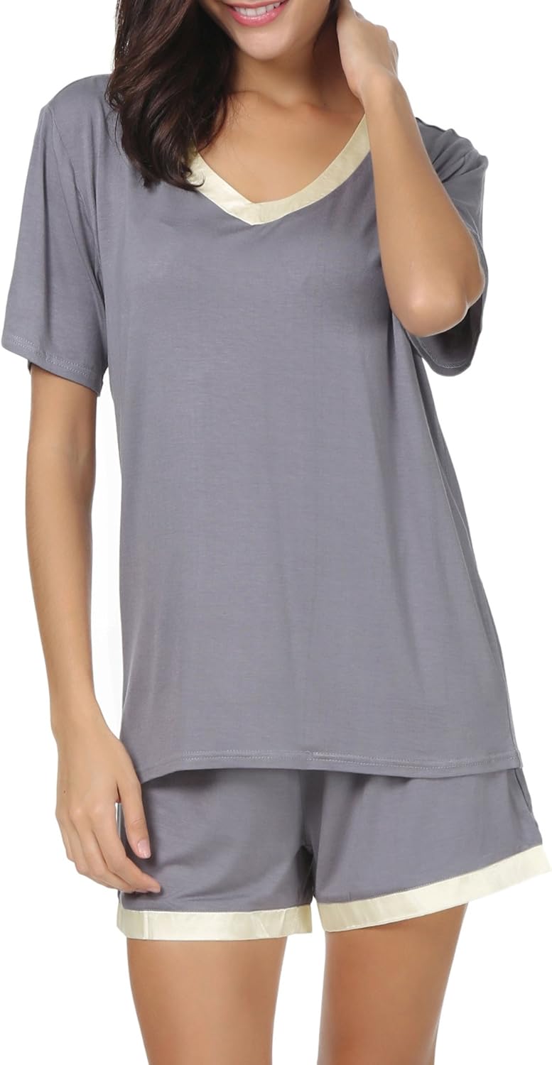 Invug Women Nightwear Short Sleeve Shirt and Shorts Pajama Set V Neck Sleepwear at  Women’s Clothing store