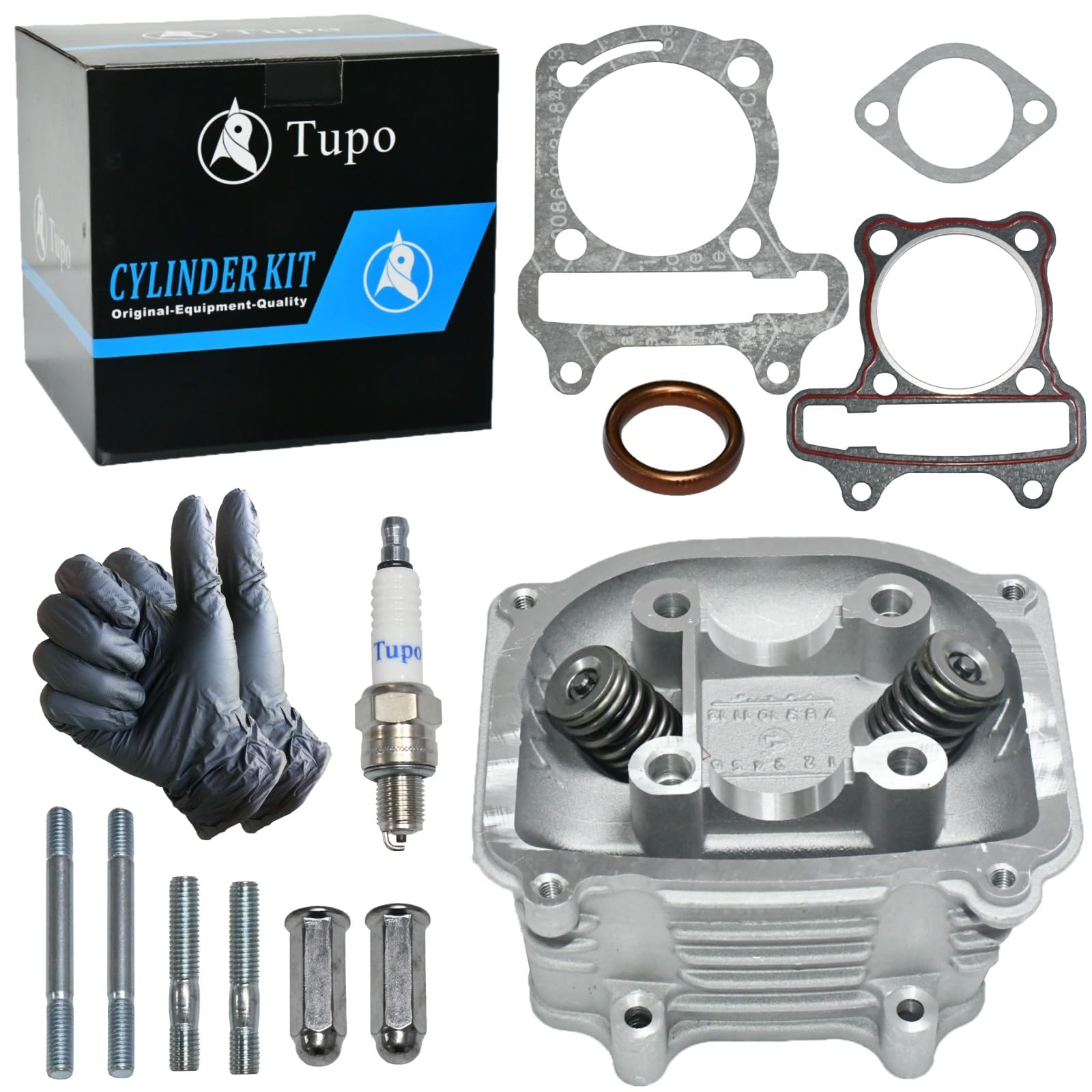 Photo 1 of Tupo 125cc to 150cc Top End Cylinder Head Kit Compatible with Valves set for GY6 157QMJ 152QMI Jonway Jmstar Roketa Sunl Tank Peace Taotao ATV Moped Go Kart Quad Engine (Non EGR Type)