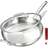 Inqibee 12-Inch Tri-Ply Stainless Steel Frying Pan with Lid and Helper Handle,Skillet,Chef's Pan,Induction Cooking Pan,Heavy Duty and Detachable Handle.