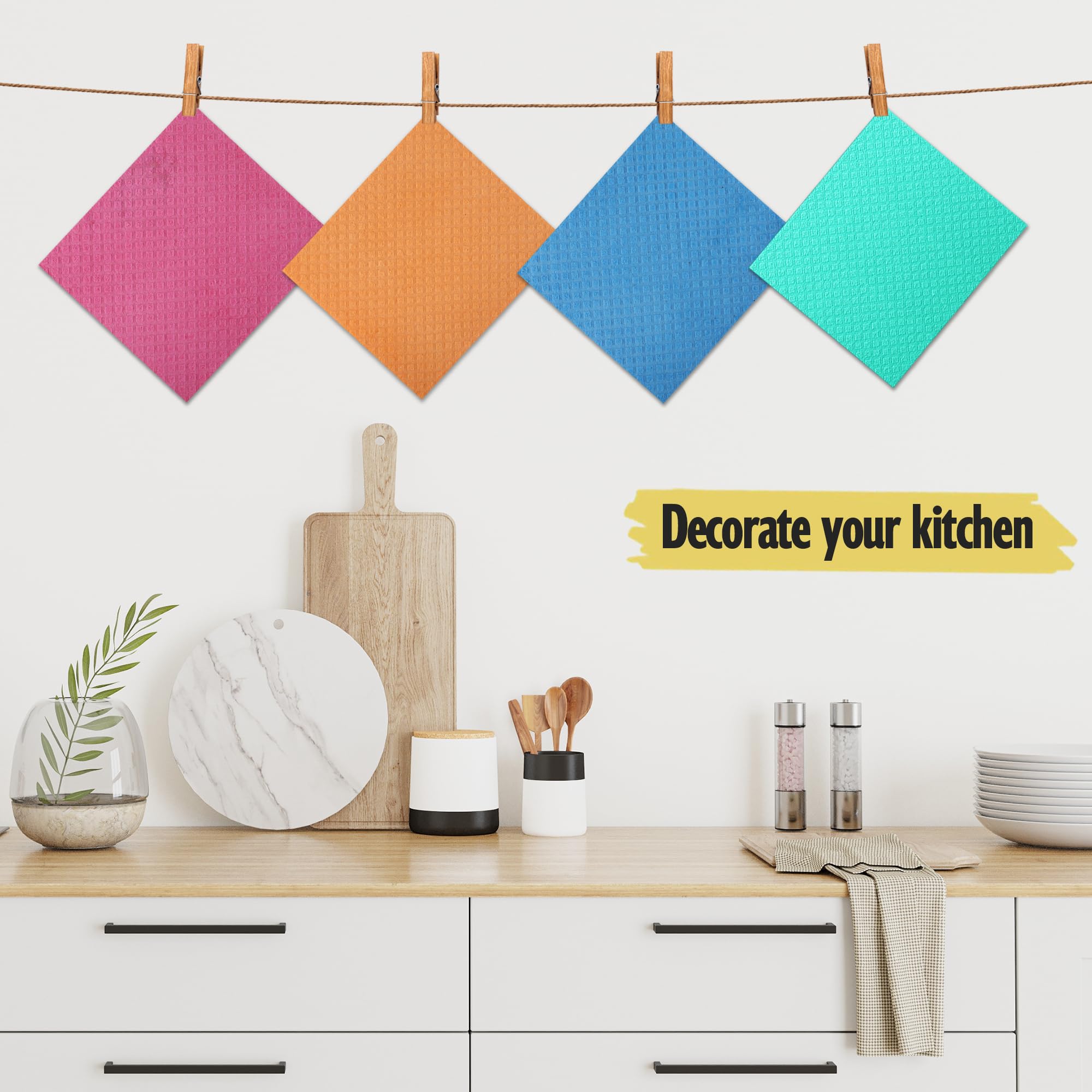 Swedish Dish Cloths - 10 Pack Reusable Kitchen Dishcloths - Ultra Absorbent Dish Towels for Washing Dishes - Cellulose Sponge Cloth Cleaning Rag - Assorted