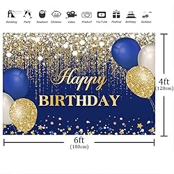 Aperturee Blue and Gold Happy Birthday Backdrop