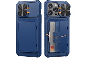ATATOO Wallet Case for iPhone 15 Pro Max, Phone Case Bulit-in Credit Card Holder (Storage 4 Cards) & Slide Camera Lens Cover, Durable Shockproof Rugged Wallet Case for iPhone 15 Pro Max- 2023, Blue