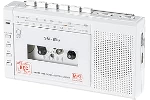 FIOLEES Portable Cassette Tape Player to Digital Converter via USB/SD Card, Record to Cassette/U Disk/SD Card via Mic, Power by AC or AA Battery, Portable Cassette Recorder with Speaker and Headphone Jack