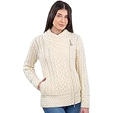 SAOL Irish Cardigan for Women Made of 100% Merino Wool Ireland Sweater Cable Knit Zip Jacket