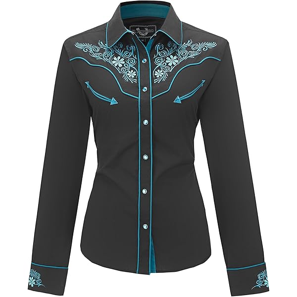 Chemise Western Vintage Femme Perceptions Taille 12 - Noire Brodée