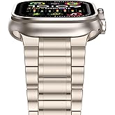 Anlinser Metal Bands Compatible with Apple Watch Band 49mm 46mm 45mm 44mm 42mm Women Men, Five-link Stainless Steel Strap for iWatch Ultra 3/2/1 SE Series 11 10 9 8 7 6-1 (Starlight)