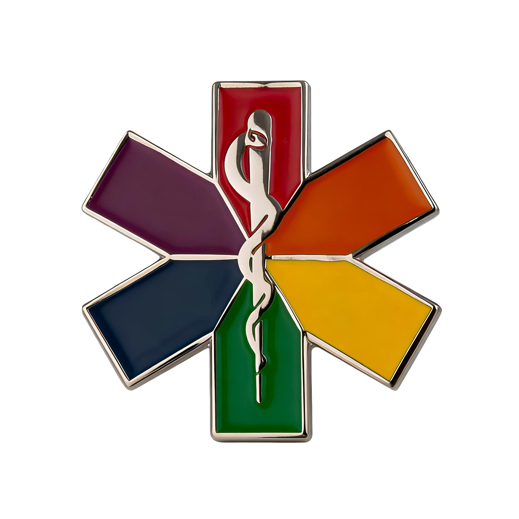 Rainbow Medical Star of Life Caduceus Pin Badge – NHS Ambulance Paramedic Symbol – LGBTQ+ Pride Colours – Ideal for Student Nurses, Doctors, EMTs – Size: 2.3cm x 2.3cm