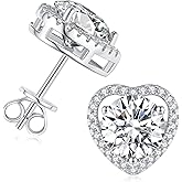 1-4ct Moissanite Stud Earrings for Women - Halo Heart 925 Sterling Silver D Color Ideal Cut Earrings with Certificate of Authenticity