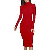 v28 Women Stretchable Knitted Long Sleeve Slim Fitted Ribbed Soft Sweater Dress