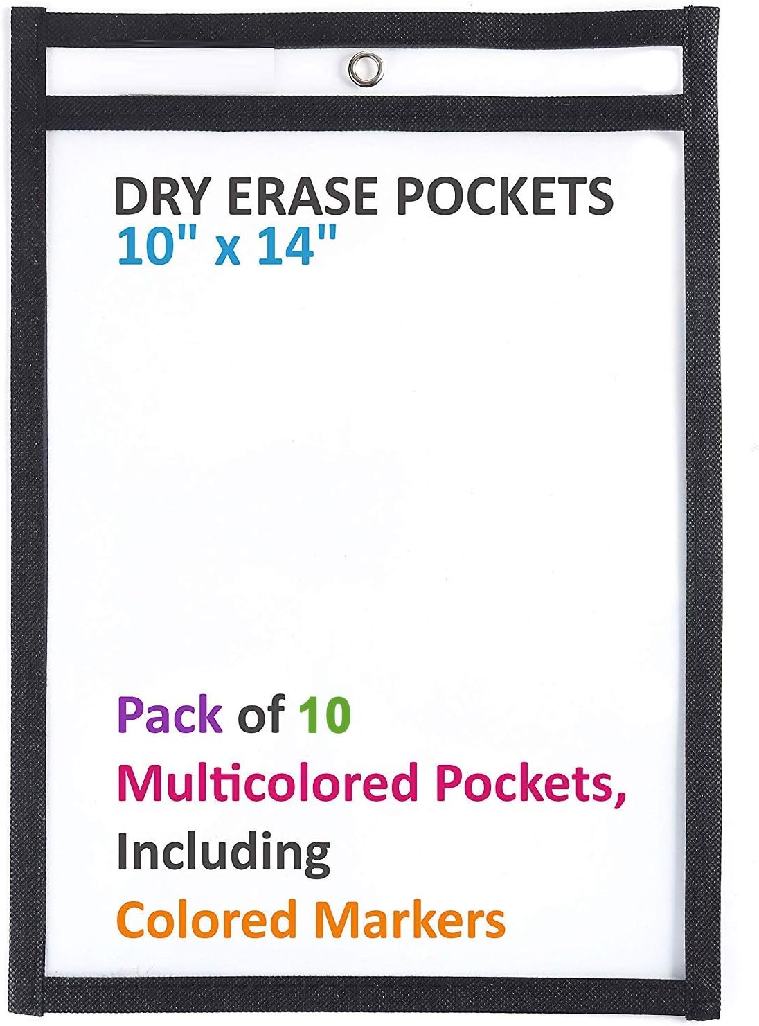 Pack of 10, Multicolored Dry Erase Pockets, 10” x 14”, School Supplies for Teachers, Reusable Dry Erase Pockets, Dry Erase Sheets, Teaching Supplies (10x14 inches, 10 Pack) : Office Products