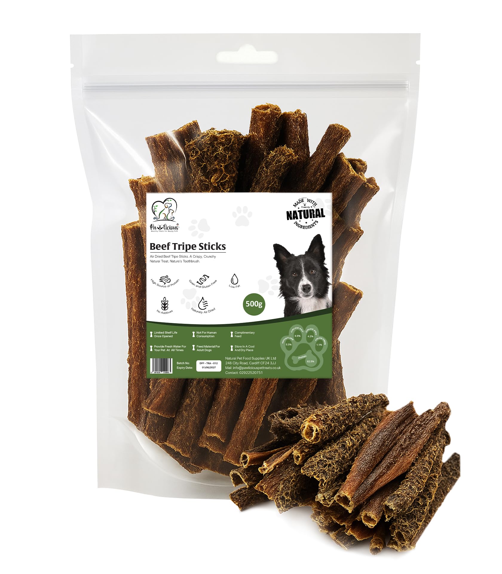 PAWLICIOUS 500g Bag Dried Buffalo Beef Tripe Sticks for Dog Snacks, 100% Natural Air Dried Dog Treat Chews, Protein & Law Fat, Perfect for Sensitive Stomachs Suitable for All Breeds and Size