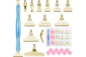 MUITOFELIZ 22PCS DIY Diamond Art Pen Painting Tool Set - Metal Threaded Tip Accessories Gem Resin Dotting Pen Supplies Kit (Blue Pen + 12 Tips + 9 Dotting Clay)
