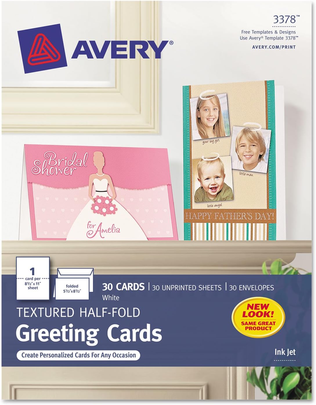 Avery 3378 Textured Half-Fold Greeting Cards, Inkjet, 5 1/2 x 8 1/2, White, Envelopes Included (Box of 30) : Office Products