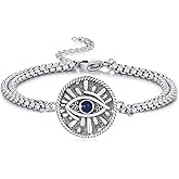 YEESIA Blue Evil Eye Bracelet for Women Men, Greek Evil Eye Protection Bracelet, Adjustable Evil Eye Bracelets Jewelry Gift