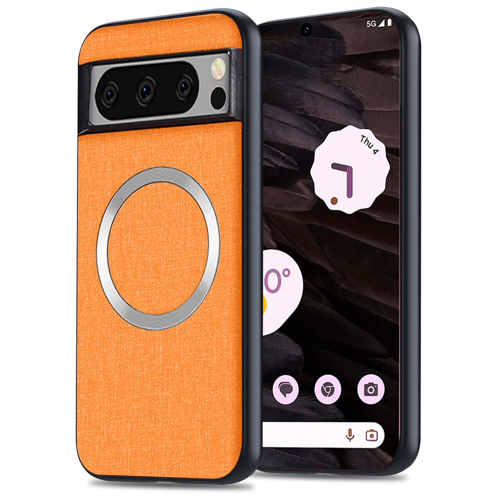 Yhsvie Magnetic Mobile Phone Case for Google Pixel 8 pro Cover Compatible with MagSafe,Thin Anti-Fingerprint Protective Case,Shockproof Cover for Pixel 8 pro 5G with TPU Bumper for Car Holder-Orange