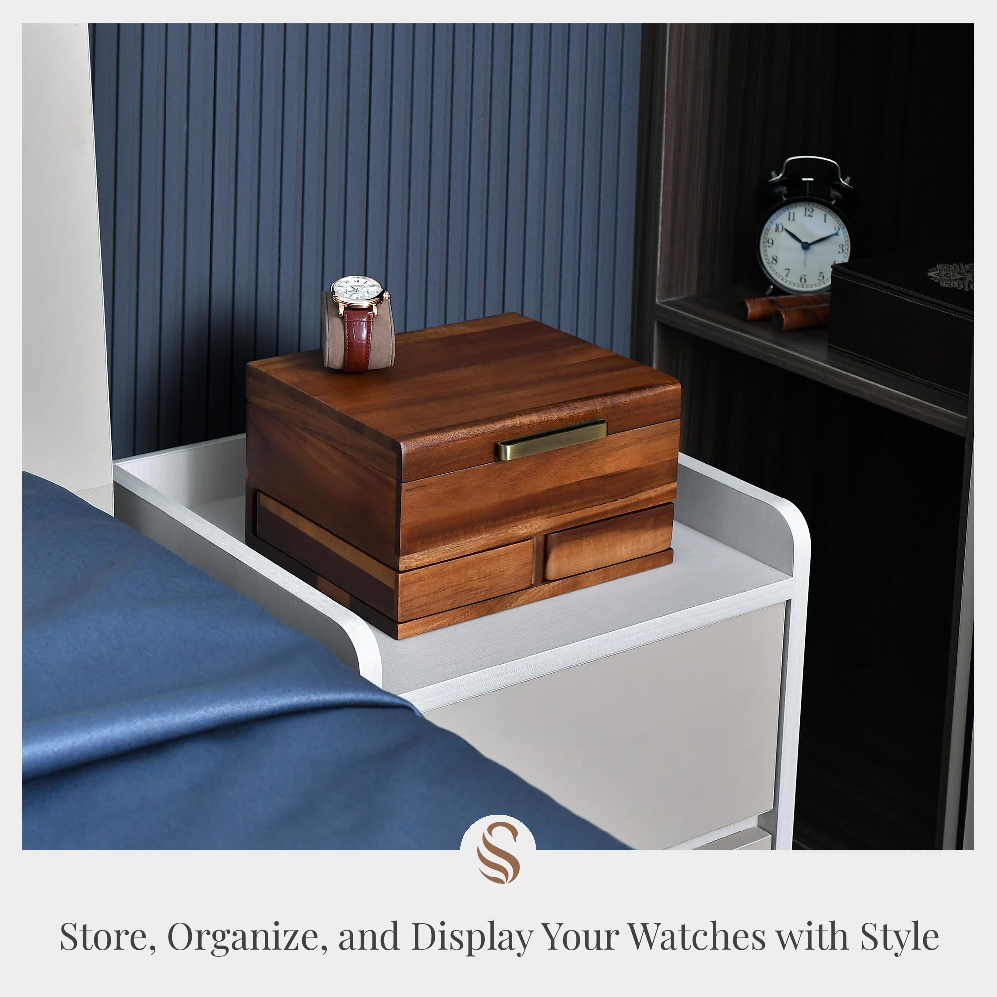 Shanik Shanik Luxury Large Watch Box for Men – 8 Slot Organizer with Velvet Pillows, Pull-Out Drawers for Accessories, Jewelry & Oversized Timepieces