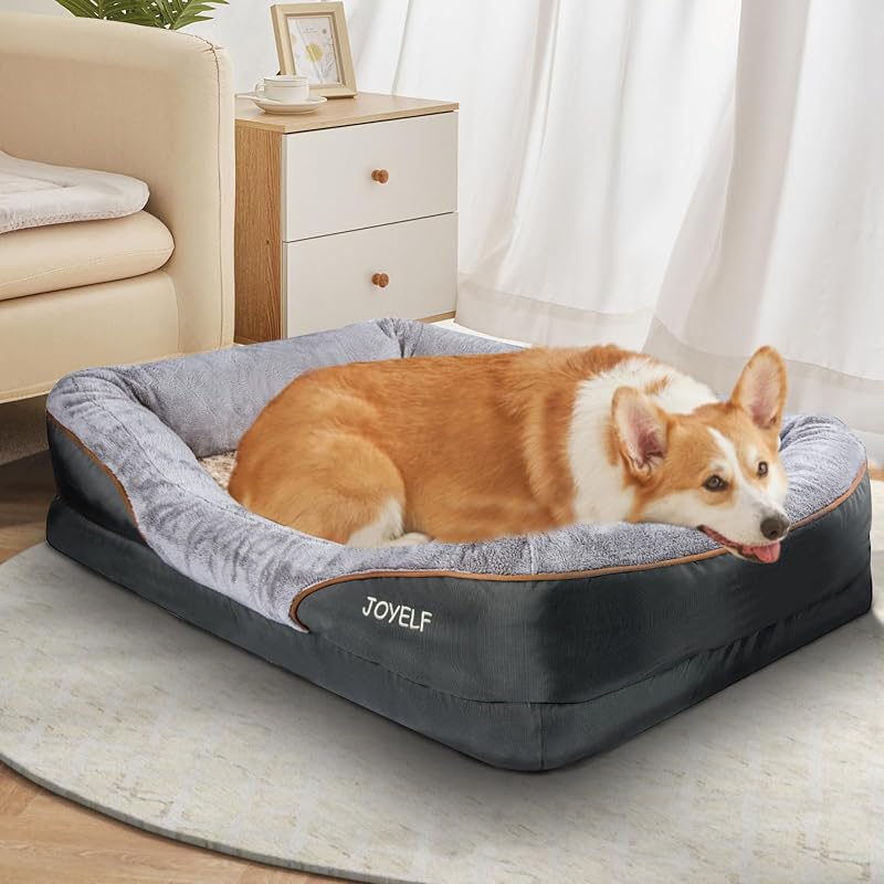 Großes Hundebett Memory Foam orthopädisches Hundebett & Hundesofa mit abnehmbarem waschbarem Bezug und Quietschspielzeug als Geschenk