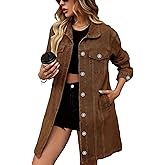 Cuyulitcik Jean Jacket Oversized Womens Classic Jean Jacket With Hood For Curvy Women Long Sleeve Denim Trench Coat(Brown)
