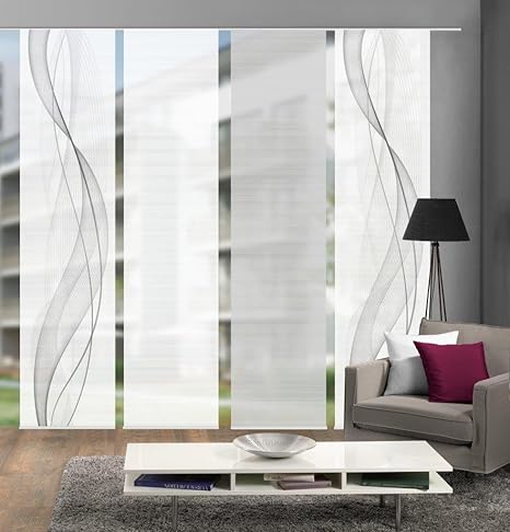 Vision S 94333-0307 | 4er-Set Schiebegardine Heights | halb-Transparenter Stoff in Bambus-Optik | 4X 260x60 cm | Farbe: Grau